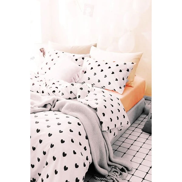 Iš ranforce medvilnės viengulė/itin ilga patalynė baltos spalvos su paklode/3 dalių 160x220 cm Mini Hearts – Mila Home-image-1