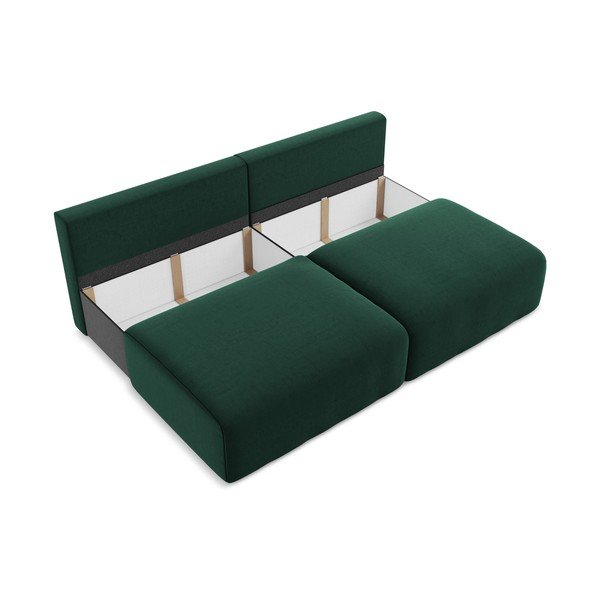 Tamsiai žalios spalvos sulankstoma/su sandėliavimo vieta sofa iš velveto 216 cm Kalena – Makamii-image-4