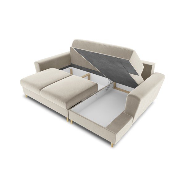 Smėlio spalvos iš velveto sulankstoma/su sandėliavimo vieta kampinė sofa (su dešiniuoju kampu/su gultu) Kyoto – Cosmopolitan Design-image-3