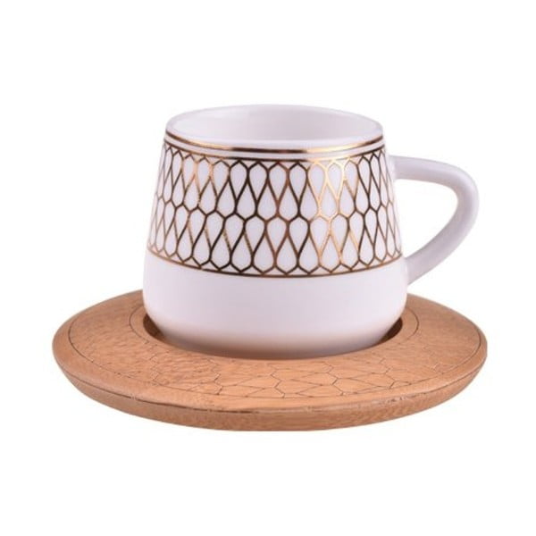 6 porcelianinių puodelių su bambukiniais padėkliukais rinkinys Bambum Hattat