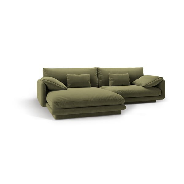 Iš velveto kampinė sofa šviesiai žalios spalvos (su kairiuoju kampu/su gultu) Torino – Micadoni -image-2