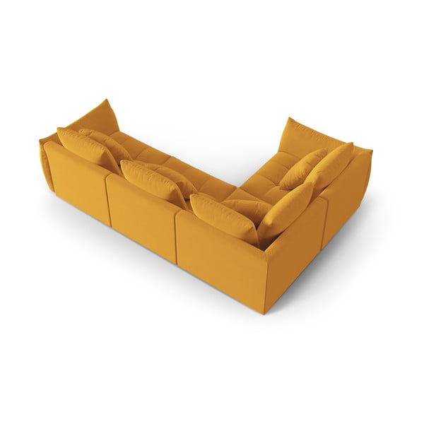 Geltonos spalvos iš velveto kampinė sofa (su kairiuoju kampu/„L“ formos) Bloom – Micadoni -image-3