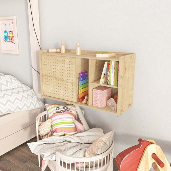 Natūralios spalvos ąžuolo dekoro sieninė knygų spinta 65x30 cm Sima - Kalune Design-image-2