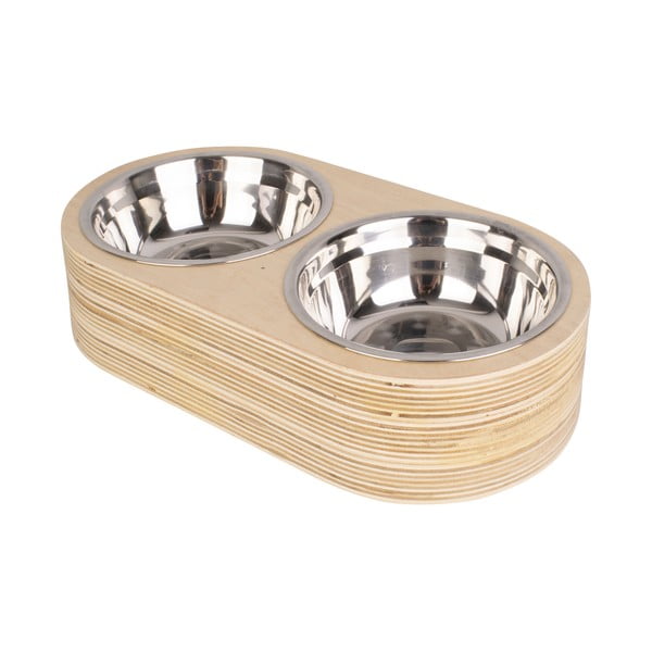 2 metalinių dubenėlių rinkinys naminiams gyvūnėliams šviesiame mediniame stove PT LIVING Pet, plotis 18 cm-image-2