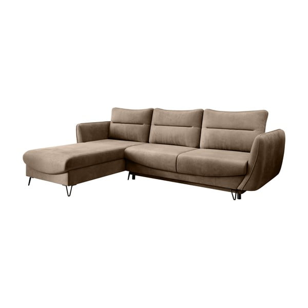 Šviesiai rudos spalvos iš velveto sulankstoma/su sandėliavimo vieta kampinė sofa (su kairiuoju kampu/su gultu) Silva – ELTAP