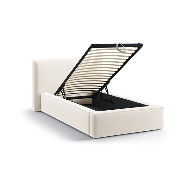 Kreminės spalvos viengulė lova audiniu dengta su sandėliavimo vieta su lovos grotelėmis 90x200 cm Jodie – Micadoni -image-1