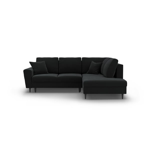Juodos spalvos iš velveto sulankstoma/su sandėliavimo vieta kampinė sofa (su dešiniuoju kampu/„L“ formos) Kyoto – Cosmopolitan Design