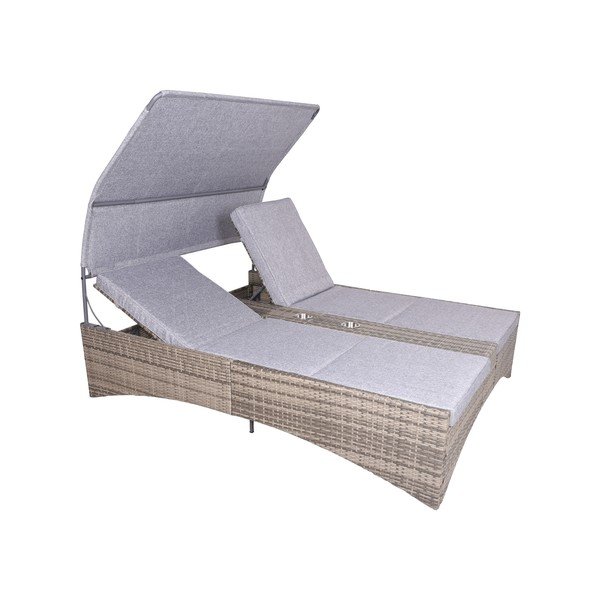 Dvivietis pilkos spalvos metalinis/dirbtinis rotangas sodo šezlongas Pescara – Garden Pleasure-image-1