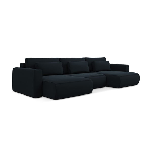 Tamsiai mėlynos spalvos iš velveto sulankstoma/su sandėliavimo vieta kampinė sofa („U“ formos) Kapua – Makamii-image-3
