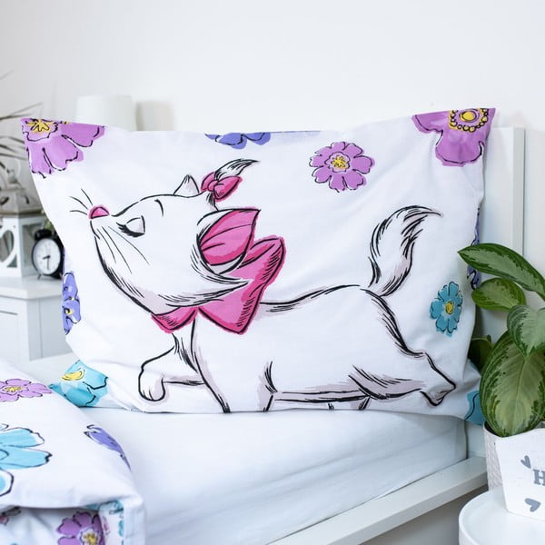 Baltos spalvos iš medvilnės viengulė vaikiška patalynė 140x200 cm Marie Cat "Floral" – Jerry Fabrics-image-3