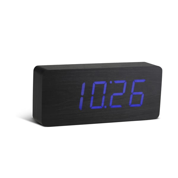 Juodos spalvos žadintuvas su mėlynu LED ekranu "Gingko Slab Click Clock
