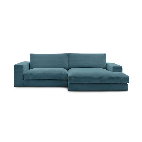 Mėlynos spalvos iš kordinio velveto kampinė sofa (su dešiniuoju kampu/su gultu) Leonard – Bobochic Paris