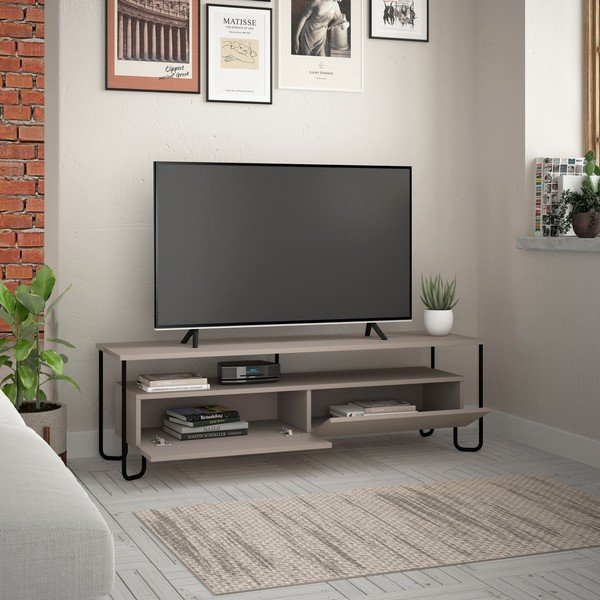 TV spintelė pilkos spalvos/smėlio spalvos 150x45 cm Dilly – Marckeric-image-4