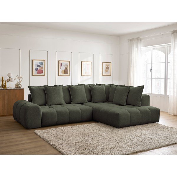 Žalios spalvos iš šenilinio audinio sulankstoma/su sandėliavimo vieta kampinė sofa (su dešiniuoju kampu/„L“ formos) Everest – Bobochic Paris-image-1