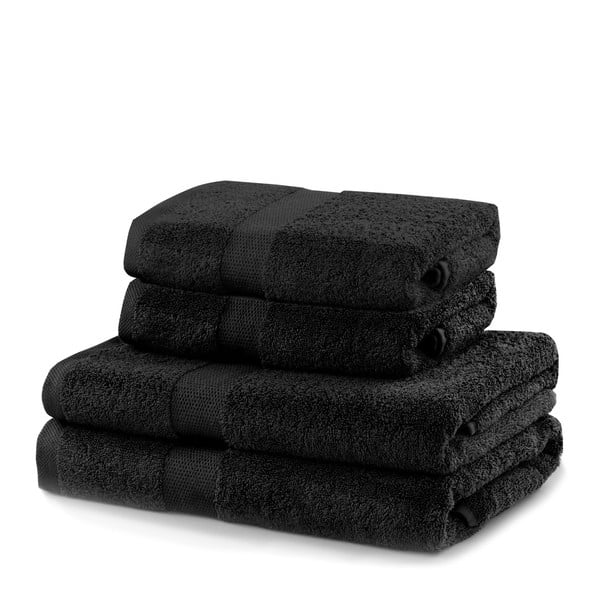 Vonios rankšluosčių rinkiniai iš medvilnės audinio juodos spalvos 4 vnt. Marina – DecoKing