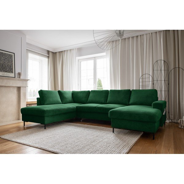 Iš kordinio velveto sulankstoma kampinė sofa tamsiai žalios spalvos (su kairiuoju kampu) Lofty Lilly – Miuform-image-3