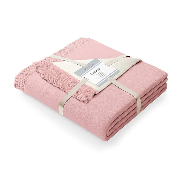 Pudros rožinės spalvos antklodė su medvilnės mišiniu AmeliaHome Franse, 150 x 200 cm-image-2