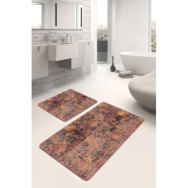 Rudos spalvos iš velveto vonios kilimėliai 2 vnt. 60x100 cm – Mila Home-image-1