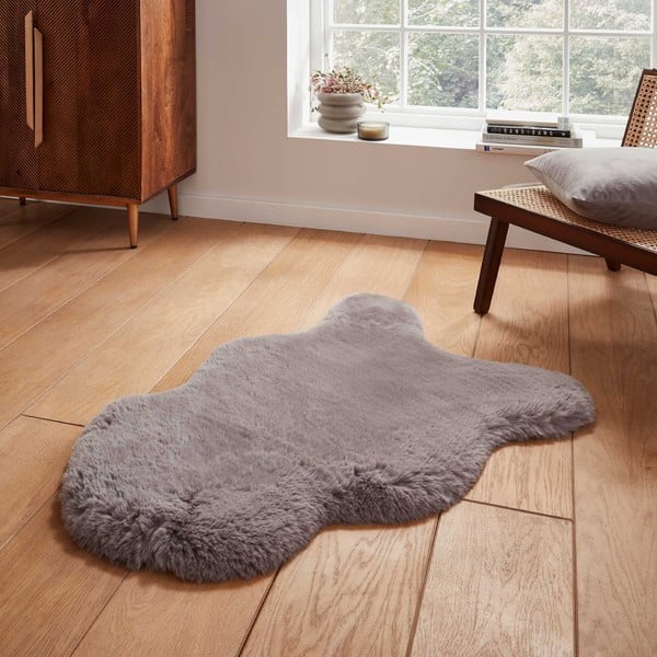 Sintetinė oda ir kailis pilkos spalvos 60x90 cm Super Teddy – Think Rugs-image-1