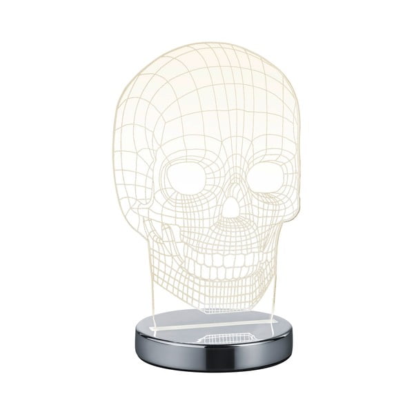 LED stalinė blizgaus sidabro spalvos lempa (aukštis 21 cm) Skull - Reality
