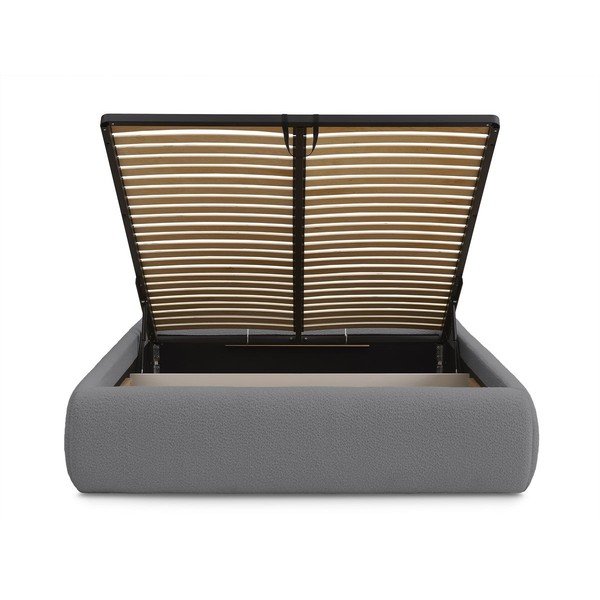 Tamsiai pilkos spalvos dvigulė lova audiniu dengta su sandėliavimo vieta/be galvūgalio su lovos grotelėmis 180x200 cm Inera – Bobochic Paris-image-4