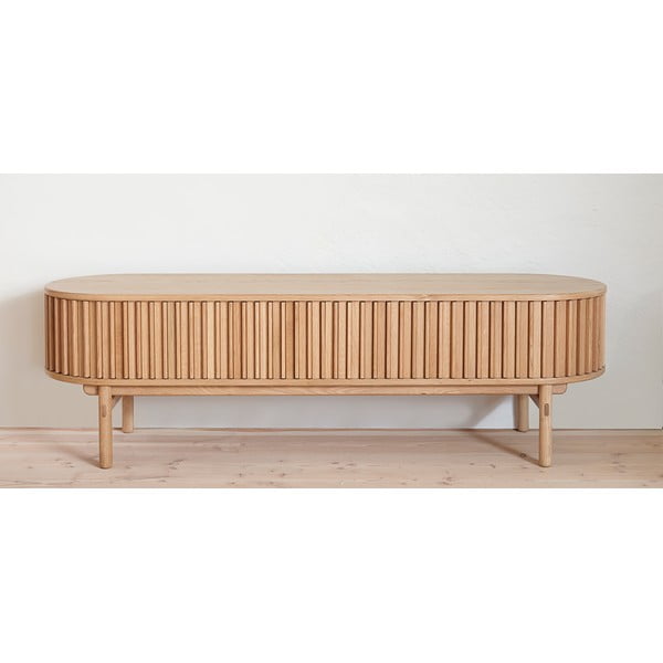 Natūralios spalvos ąžuolo apdailos TV staliukas 160x48 cm Carno - Unique Furniture-image-1