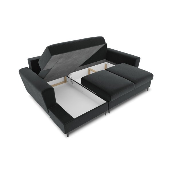 Tamsiai pilkos spalvos iš velveto sulankstoma/su sandėliavimo vieta kampinė sofa (su kairiuoju kampu/su gultu) Kyoto – Cosmopolitan Design-image-3