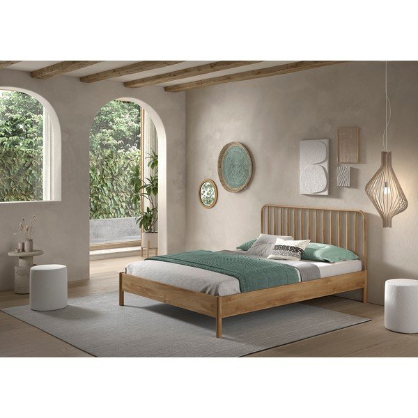Natūralios spalvos iš ąžuolo masyvo dvigulė lova be grotelių 160x200 cm Olive Spindle – Vipack-image-1