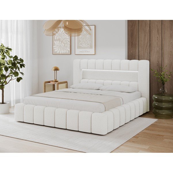 Kreminės spalvos dvigulė lova audiniu dengta su sandėliavimo vieta su lovos grotelėmis 140x200 cm Lamica – ELTAP-image-3