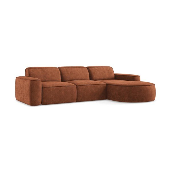 Terakotos spalvos iš šenilinio audinio kampinė sofa (su dešiniuoju kampu/su gultu) Omao – Makamii-image-3