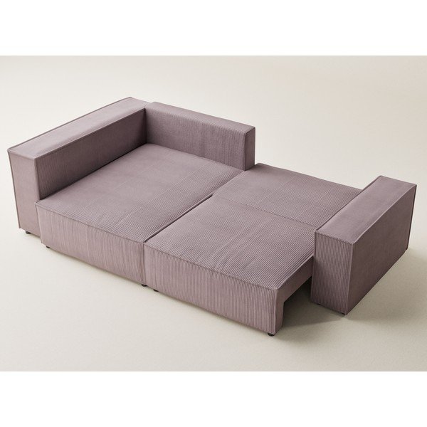 Violetinės spalvos sulankstoma/su sandėliavimo vieta kampinė sofa iš kordinio velveto (su kairiuoju kampu/„L“ formos) Tonga – Maison de Rêve-image-3