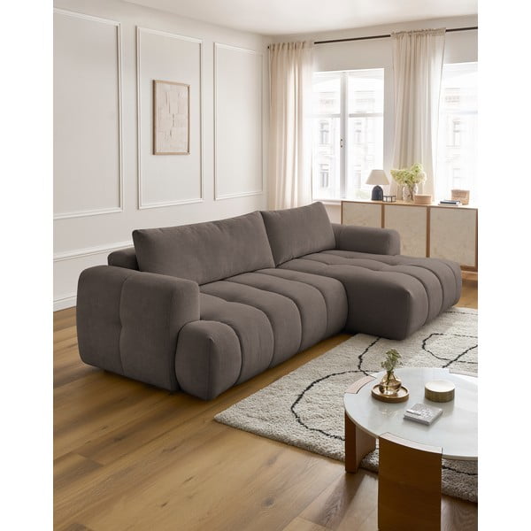 Taupe spalvos sulankstoma/su sandėliavimo vieta kampinė sofa (su dešiniuoju kampu/su gultu) Fuji – Bobochic Paris-image-1
