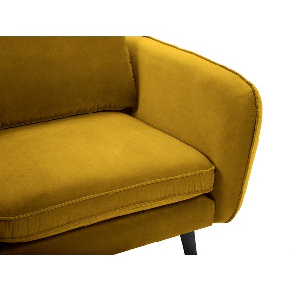 Geltonas aksominis krėslas su juodomis kojomis Kooko Home Lento-image-3