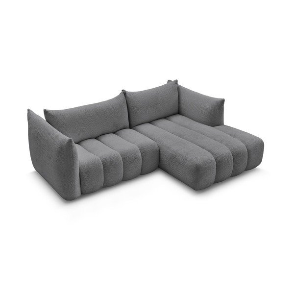 Pilkos spalvos kampinė sofa iš boucle (su dešiniuoju kampu/su gultu) Azra – Bobochic Paris-image-3