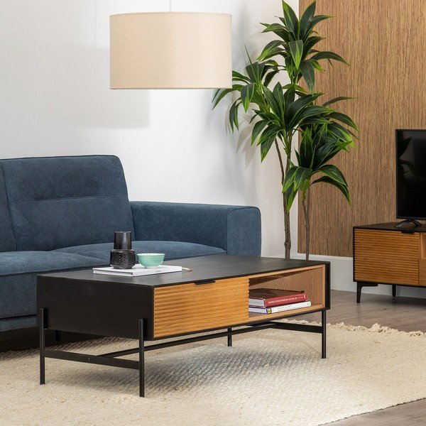 Kavos staliukas juodos spalvos/natūralios spalvos iš uosio 60x124 cm Orleans – Ixia-image-2