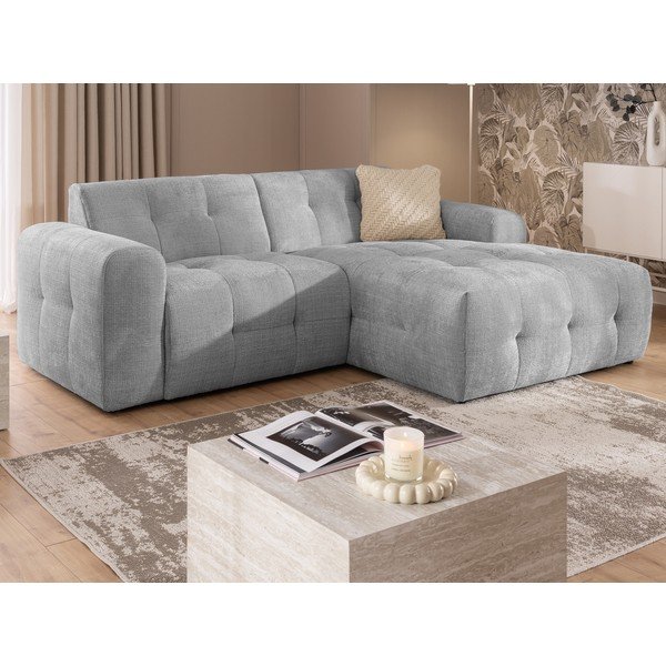 Šviesiai pilkos spalvos kampinė sofa (su dešiniuoju kampu/su gultu) Melva – Ropez-image-4