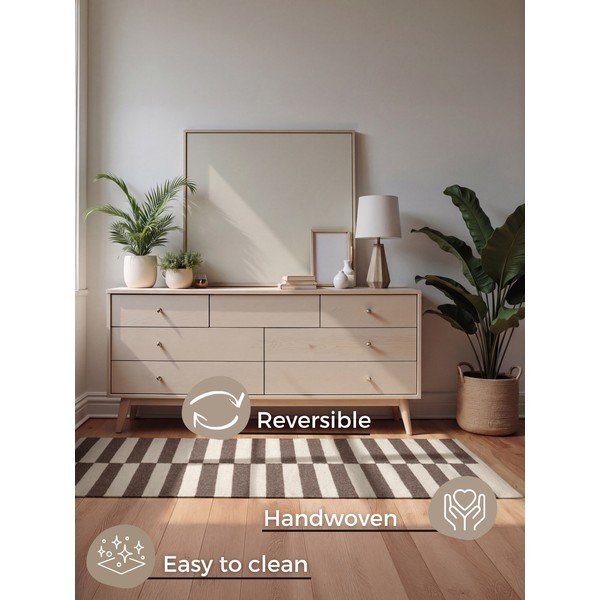 Apverčiamas/rankų darbo baltos spalvos/rudos spalvos iš vilnos kilimas 80x150 cm Vika – Hanse Home-image-4