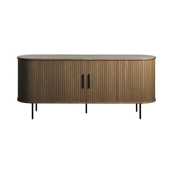 Šoninė spintelė rudos spalvos iš ąžuolo su stumdomomis durimis 180x76x45 cm Nola – Unique Furniture