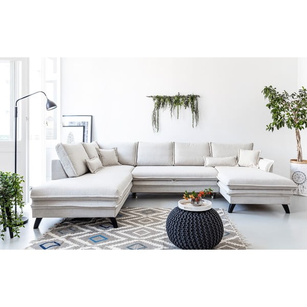 Šviesiai smėlio spalvos U formos sofa-lova Miuform Charming Charlie, kairysis kampas-image-1