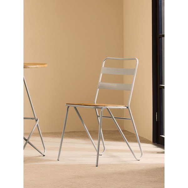 Pilkos spalvos/natūralios spalvos iš guobos masyvo valgomojo kėdė District – Premier Housewares-image-1