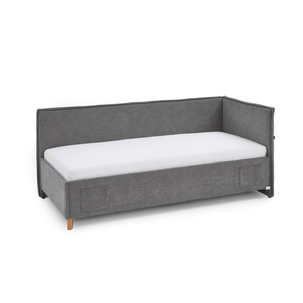 Pilkos spalvos kampinė iš audinio vaikiška lova be grotelių 90x200 cm Fun – Meise Möbel