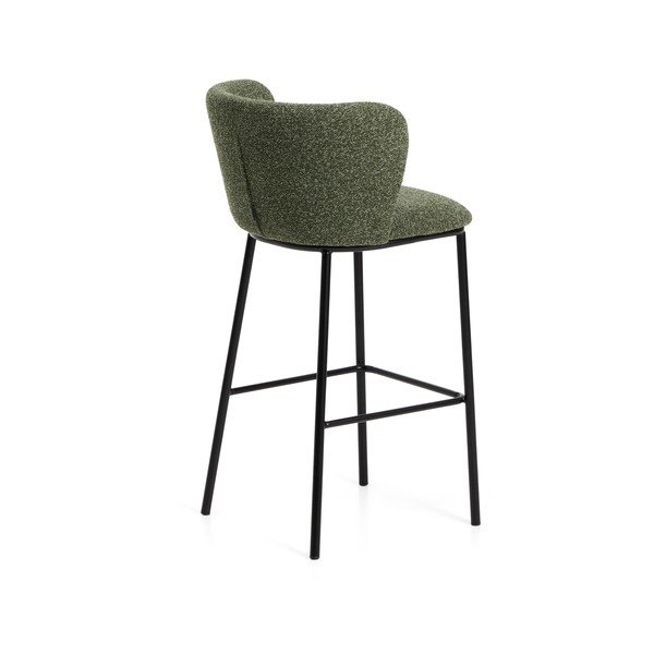 Tamsiai žalios spalvos iš audinio baro taburetė (sėdynės aukštis 75 cm) Ciselia – Kave Home-image-4