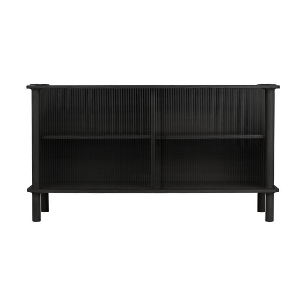 Juodos spalvos iš ąžuolo masyvo vitrina su stumdomomis durimis 135x73,5x48 cm Italic – UMAGE