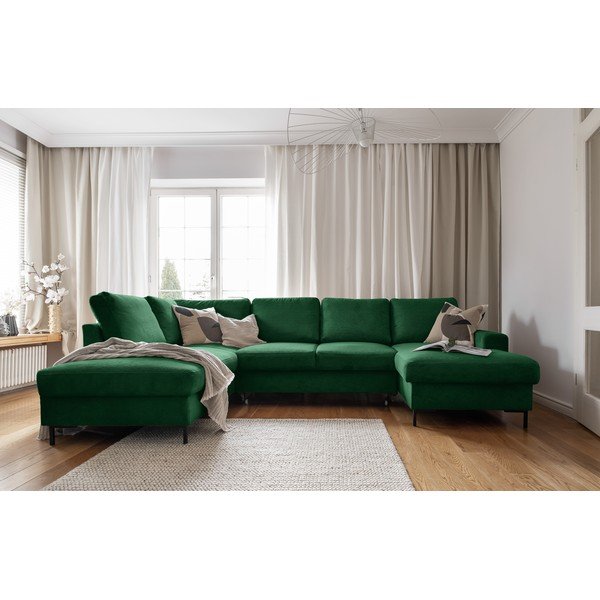 Iš kordinio velveto sulankstoma kampinė sofa tamsiai žalios spalvos (su kairiuoju kampu) Lofty Lilly – Miuform-image-4