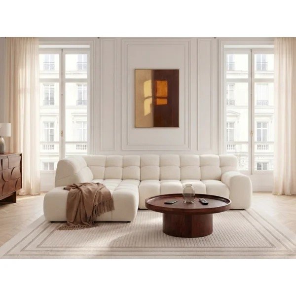 Baltos spalvos sulankstoma/ar elektrisko sēdekļa regulēšanu kampinė sofa (su kairiuoju kampu/„L“ formos) Andre – Bobochic Paris-image-1