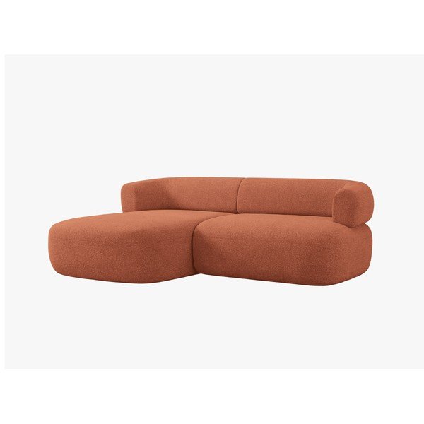 Terakotos spalvos kampinė sofa iš boucle (su kairiuoju kampu/su gultu) Jenny – Micadoni -image-3