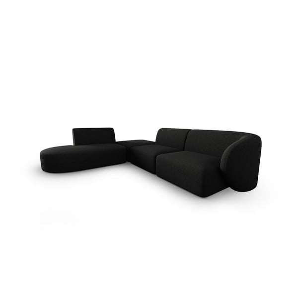 Juodos spalvos iš šenilinio audinio kampinė sofa (su kairiuoju kampu/„L“ formos) Paolo – Milo Casa-image-2