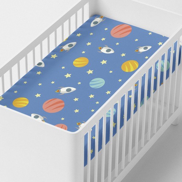 Happynois medvilninė vaikiška paklodė Astronautas, 120 x 60 cm-image-1