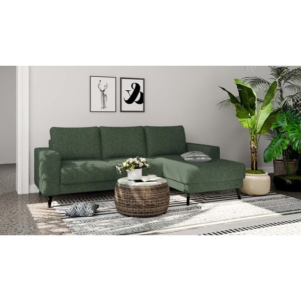 Tamsiai žalios spalvos kampinė sofa (su dešiniuoju kampu/su gultu) Fynn – Ghado-image-1