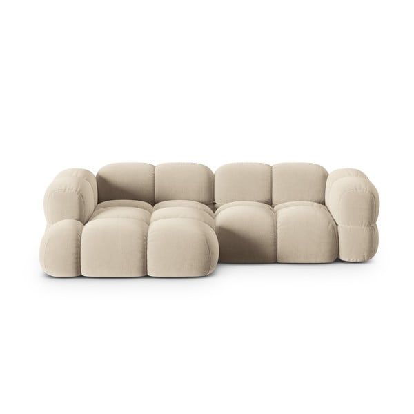 Smėlio spalvos iš velveto kampinė sofa (su kairiuoju kampu/su gultu) Loretto – Cosmopolitan Design